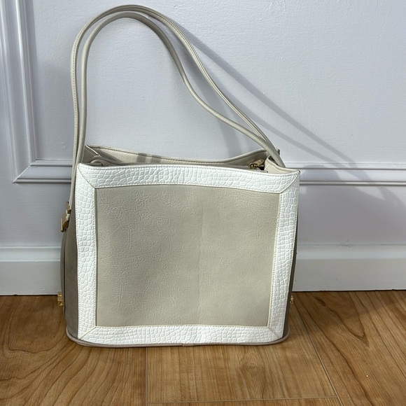 Samoe Style East/West Shopper Handbag/Shoulder Bag Faux Leather Neutral Soft - Picture 2 of 13